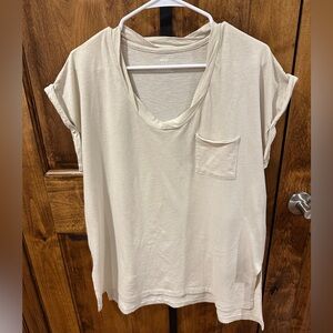 aerie Cream scooped Neck short Sleeve Pocket Tee